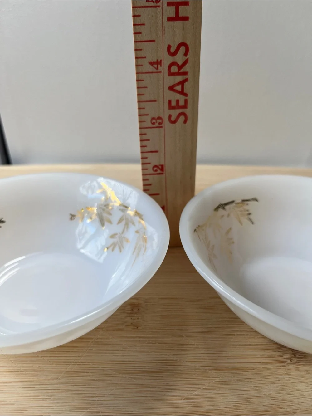 Set of 2 Dessert Vintage Federal Glass Milk Bowls - Gold Bamboo Pattern